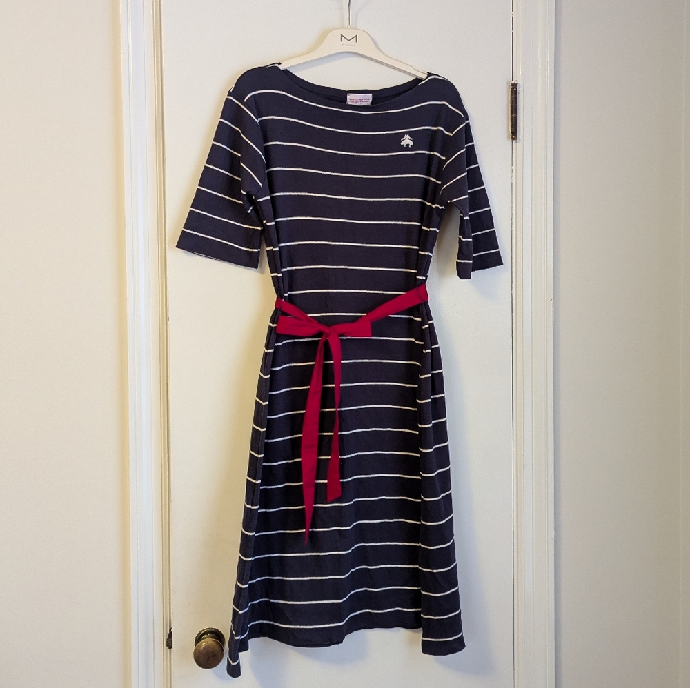 Brooks Brothers Golden Fleece Striped Knit Belted Dress